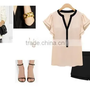 Apricot Pink and White Comfortable and Breathable t Shirt Wholesale Short Sleeve t Shirt Ladies Blouse thumbnail-3