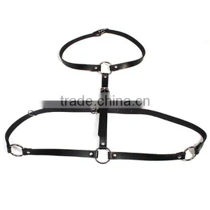 PU Leather Crossover Adult Suspenders Black thumbnail-1