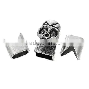 Hook Clasps Bracelet End Bar With Slider For Leather Bracelet Skull Halloween Antique Silver 19mm X13mm 13mm X12mm thumbnail-1