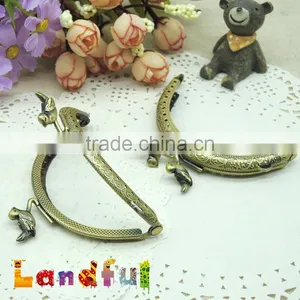3.35 Inch Half Round Bronze Birds Sew in Handmade Metal Clutch Purse Frame thumbnail-2