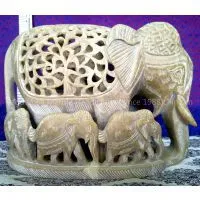 CARVED WHITE GRAY MARBLED STONE ELEPHANT thumbnail-3