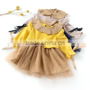 B22640A Autumn New Fashion Girls Bow Tie Ribbon Gauze Long Sleeves Dress thumbnail-1