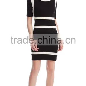 Fashionable Pencil Skirt Europe and Europe Pure Color Splicing Short-sleeved Dress With Buttock Skirt PS03 thumbnail-2