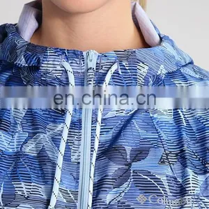 Blue Hooded Printed Women Custom Windbreaker Jacket thumbnail-3