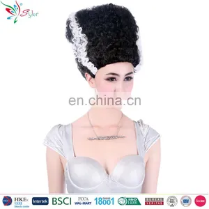 Wholesale Synthetic Wigs Halloween Black With White Streaks Crazy Wig Styles thumbnail-1