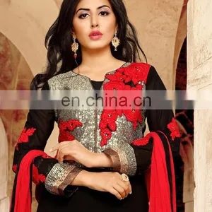 Black Colored Georgette Indian Traditional Wear Suit. thumbnail-2