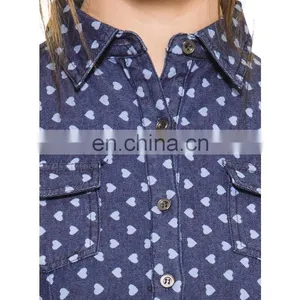 Ladies Summer Fashion Tops INDIGO DENIM FULL SLEEVED SHIRT thumbnail-2