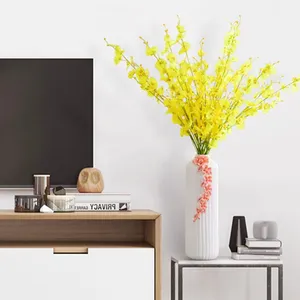 Sunflower Large White Knit Gilded Hand Made Moon Flower Ceramic Floor Vase For Living Room thumbnail-1