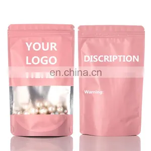 Biodegradable Resealable Clear Window Laminated Plastic Bag With Zipper Aluminium Foil Food Packaging Zip Lock Stand up Pouches thumbnail-1