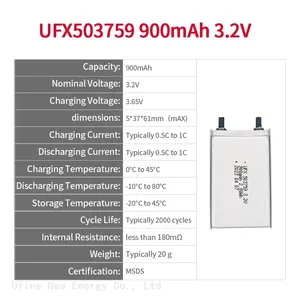 Rechargeable Lithium Polymer Battery Wholesale UFX 503759 900mAh 3.2V Lifepo4 Battery Cell For Medical Instrument thumbnail-2