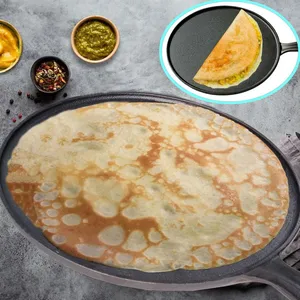 Crepe Pan, 10.5 Inch Cast Iron Dosa Pan Nonstick Dosa Tawa for All Stove, Tortilla Pan With Detachable Handle, Black thumbnail-2