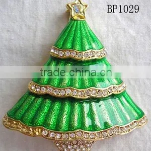 Hollycraft Green Epoxy Christmas Tree Brooch thumbnail-1