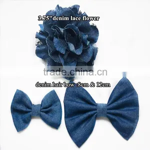 New HOT SALE!! Large Denim Lace Flower - Denim Fabric Bowknot Hair Accessories Wholesale thumbnail-1