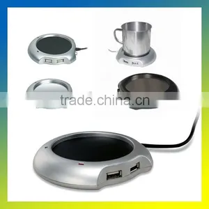 USB Tea Coffee Cup Mug Warmer Heater Pad With 4 Port USB Hub PC Laptop Chocolate thumbnail-1