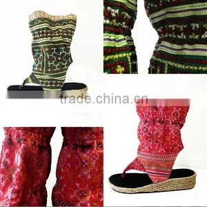 Tribal Fabric Sandals, One of a Kind Vegan Friendly Hand-dyed Ethnic Flip Flops thumbnail-2
