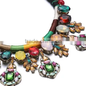 Handmade Necklace Rope Chain Colorful Crystal Pendantethnic Necklace 2015 Luxury Crystal Inlaid Bijoux Femme NL13562 thumbnail-6
