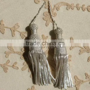 Antique French Silver Metallic Tassels for Your Pillows and Bags Fashion With Looped Cord thumbnail-2