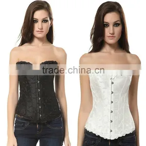 Sexy Lace Ruffled Brocade Floral Steampunk Corset Overbust Steel Boned Corset thumbnail-1