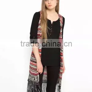 Women's Knitted Sweater Vest, Cardigan Sleeveless Sweater Vest With Fringe thumbnail-2