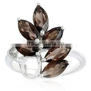 Smoky Silver Ring, Silver Ring Online, Semi Precious Silver Ring thumbnail-1