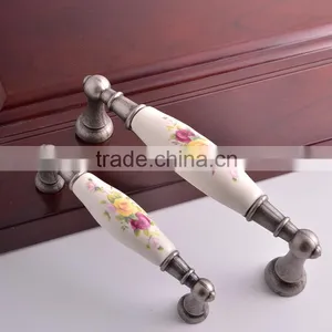Zinc Alloy Porcelain Classical Furniture Accessories Ceramic Kitchen Cupboard Pull Handles thumbnail-1