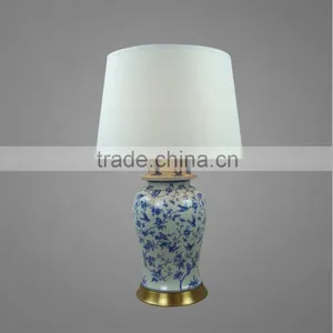 Metal Base In Antique Brass Ceramic Body In Nice Printing With Fabric Lampshade Study Table Lamp Bedside Table Lamp thumbnail-1