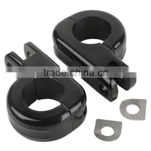 Black FootPeg Mounts for Harley 1 1/4" Engine Guard Highway Crash Bars thumbnail-1