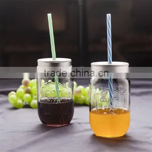 460ml Glass Canning Jars With Plastic Straw & Lips Emboss Glass Cup thumbnail-2