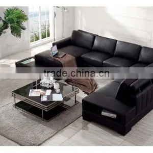 Bisini Modern Black Leather Sofa, Black Genuine Leather Sofa Furniture thumbnail-1