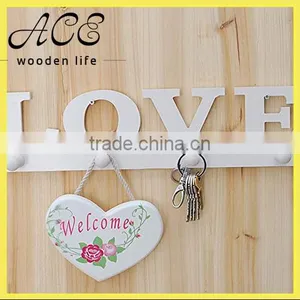 Vintage White LOVE Design Wooden Wall Hooks Clothes Robe Key Holder Hat Hanger Home Decoration thumbnail-1
