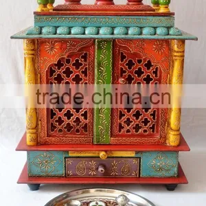 Beautifully Hand Painted Wooden Temple With Gate thumbnail-1