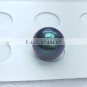 13-14mm Peacock Green Tahitian Loose Pearl Beads for Jewelry Making thumbnail-1