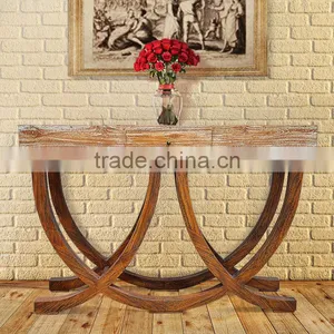 Furniture Console Table Art Deco Style Teak Wood White Wash thumbnail-1
