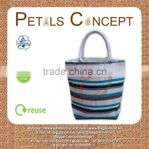 Natural Canvas Stripe Printed Tote Bag With Padded Web Handle thumbnail-1