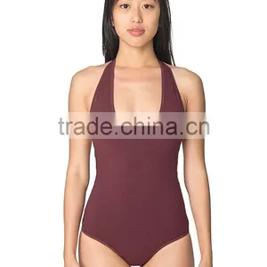 Adult High Cut Leotard Cotton Spandex Jersey Deep V Neck Backless Halter Neck Sexy One-Piece Gymnastics Leotards For Women thumbnail-2