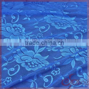 Navy Blue Elegant Nylon Shining Floral Elastic Tricot Fabric Lace thumbnail-3