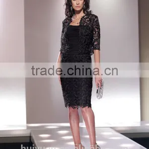 Black Knee Length Lace Long Sleeve Mother Bridesmaid Dress thumbnail-1