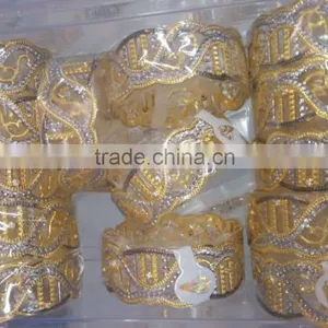 Broad Hand Carved 2 Tone Gold Plated BRACELET BANGLE KADA , Dancing Stone thumbnail-1