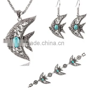 Silver Plated Lovely Fish Family Jewelry Sets Necklace Bracelet Earrings Turquoise Jewelry Sets For Girls thumbnail-1