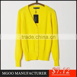 MGOO Cheap Price Stock Black Cotton Women Cardigan V Neck Sweaters Slim Fitting Long Sleeves Outwear thumbnail-5