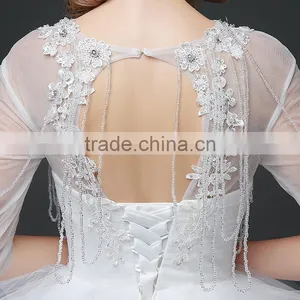 MGOO New Designs 2017 Sheer Neck 3/4 Long Sleeves Women Wedding Dress Ball Gown Embroidery Floor Length Dress thumbnail-5