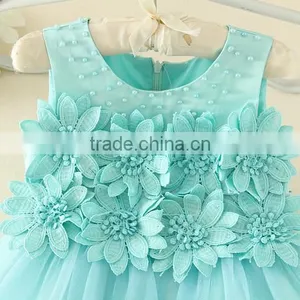 New India and Pakistan Clothing Child Green Handmade Flower Wedding Dress Sweet Girl Fluffy Party Dresses thumbnail-3