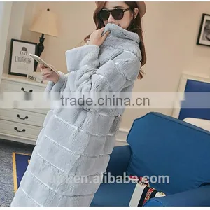 Fashion Show Style Rex Rabbit Fur Coat Women Very Long Rex Rabbit Fur Jacket Winter Fur Big Size thumbnail-3