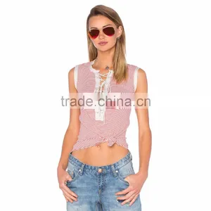 Top Selling Ladies Out Fit Lace Up Fashion Blouse thumbnail-1