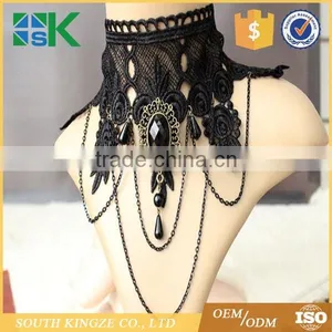 Party Queen Pearl Wide Neck Ornaments Black Lace Necklace Punk Dress Accessories False Collar thumbnail-2