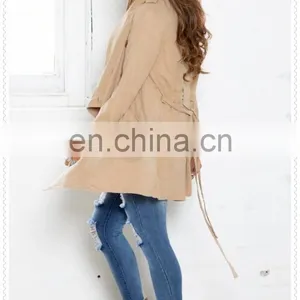 China Latest Coat Designs Women High Quality Fashion Camel Trench Coat thumbnail-3