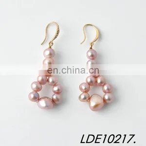 Wedding Bridal Mauve Freshwater Pearls Beaded Gold Earring Fashion Earrings thumbnail-1