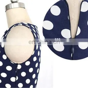 50s Retro Style Ladies Sleeveless Blue Polka Dot Dress thumbnail-3