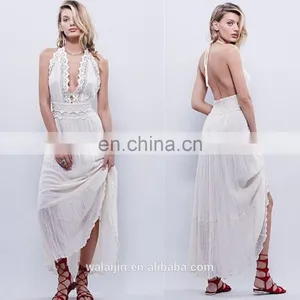 High Qaulity Lace Trim Cotton Gauze Maxi Dress ,fashion Woman Cotton Party Dress thumbnail-2