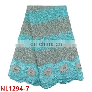 2017 New Arrival Nigeria Net Lace With Stones Soft Net Lace Fabric, Teal Tulle Lace Fabric for Party thumbnail-1